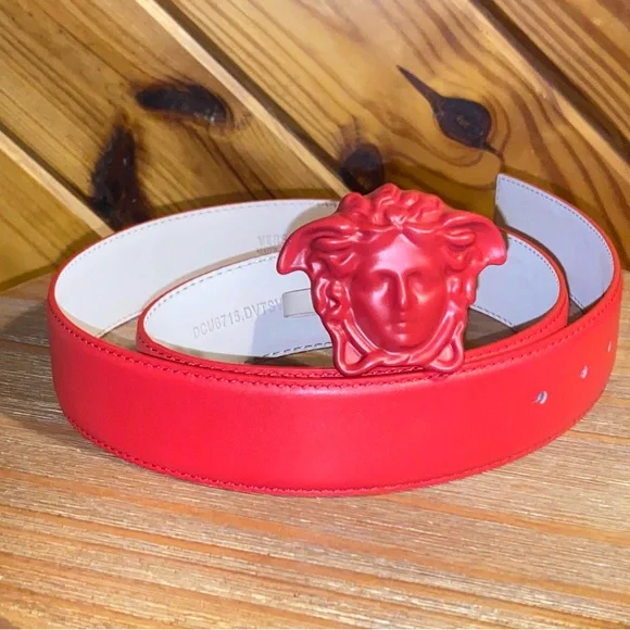 Versace Red Belt with Medusa Buckle w/ FREE SHIPPING